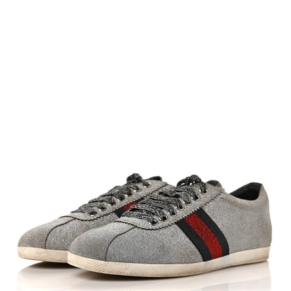Gucci Glitter Fabric Studded Web Womens Sneakers 38.5 Silver 3 of 8