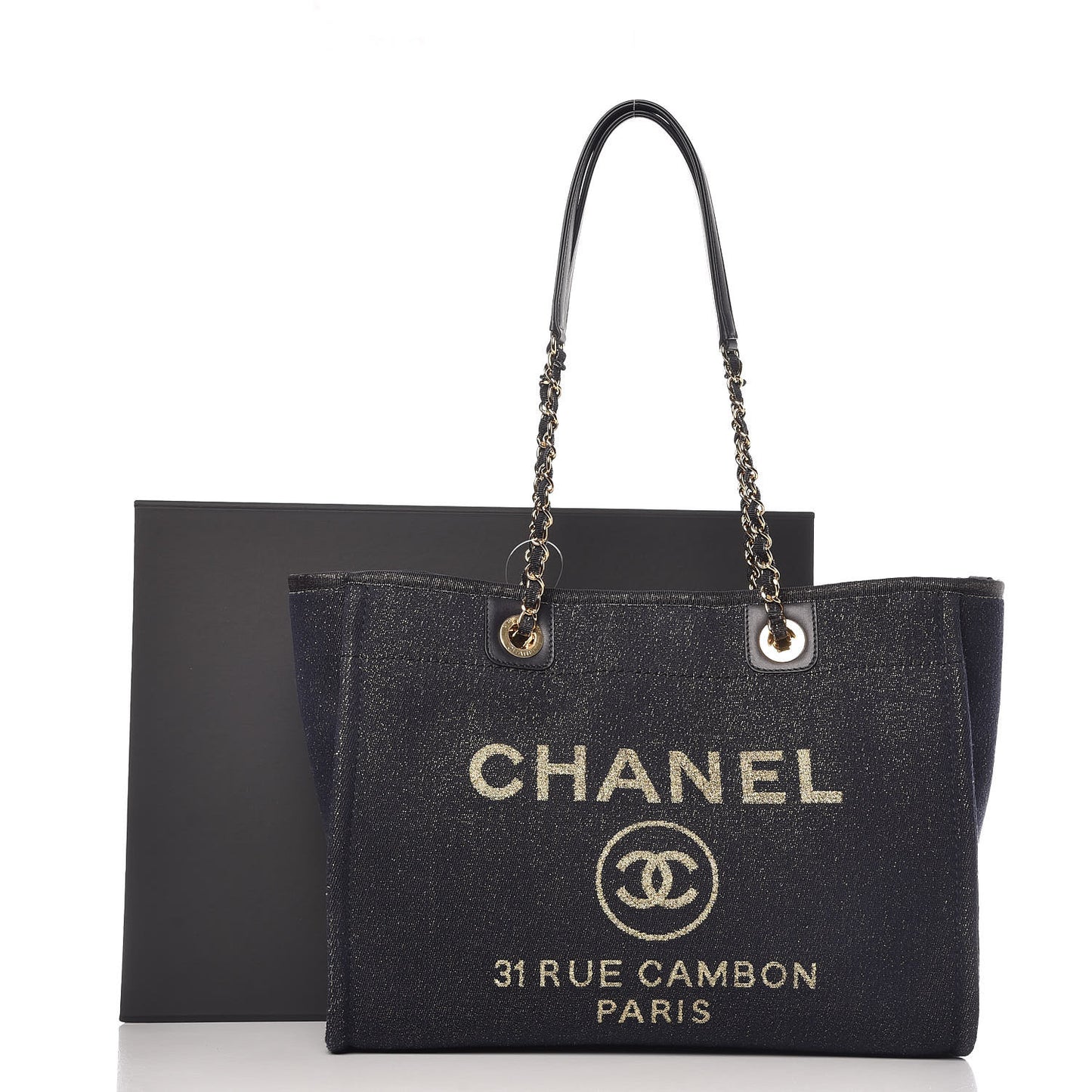 Lurex Canvas Small Deauville Tote Navy Blue Gold