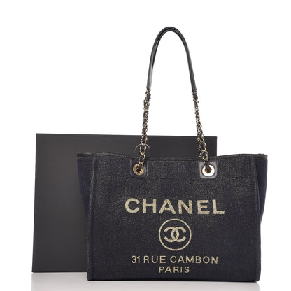 Chanel Lurex Canvas Small Deauville Tote Navy Blue Gold 10 of 10