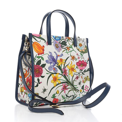 Gucci Canvas Medium Flora Tote White Multicolor Blue Agata 2 of 9