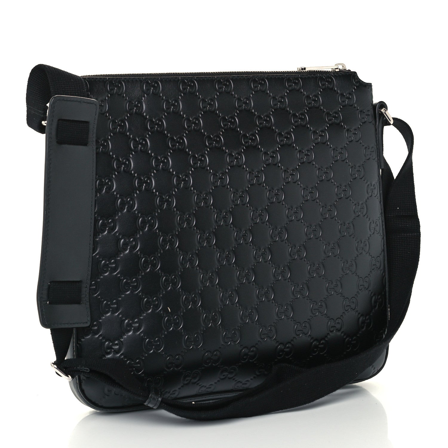 Gucci Guccissima Signature Medium Flat Messenger Bag Black 3 of 11