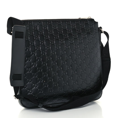 Gucci Guccissima Signature Medium Flat Messenger Bag Black 3 of 11