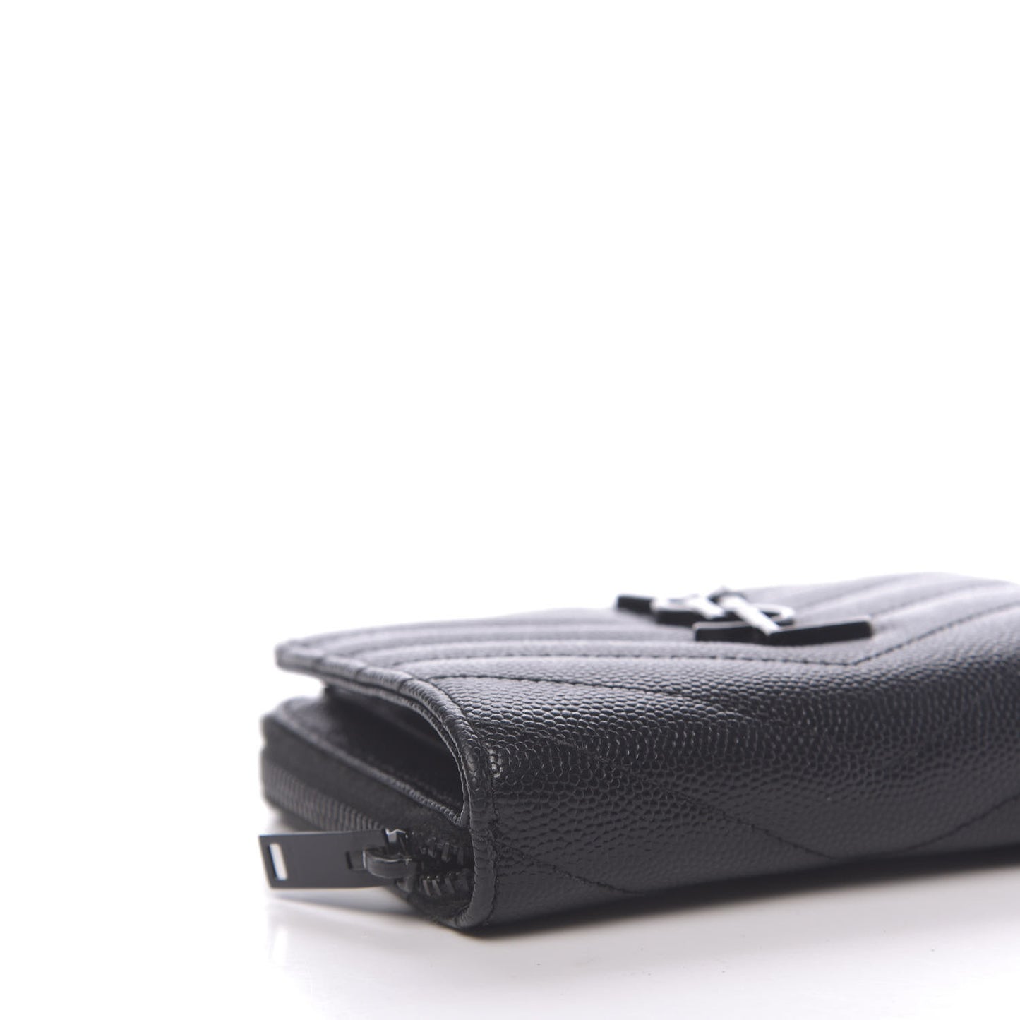 Grain De Poudre Matelasse Chevron Monogram Compact Zip Around Wallet Black