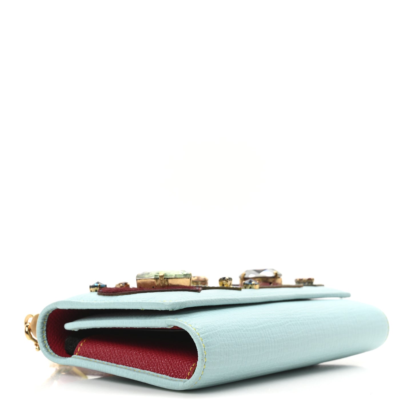Calfskin Hearts Crystals Mini Miss Sicily Chain Phone Case Wallet Azzuro Chiapo