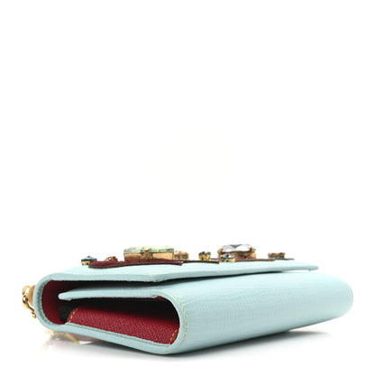 Dolce & Gabbana Calfskin Hearts Crystals Mini Miss Sicily Chain Phone Case Wallet Azzuro Chiapo 4 of 9