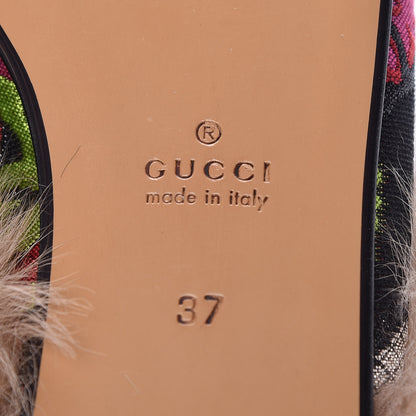 Gucci Brocade Fur Floral Womens Princetown Slippers 37 Black Anthracite 6 of 8