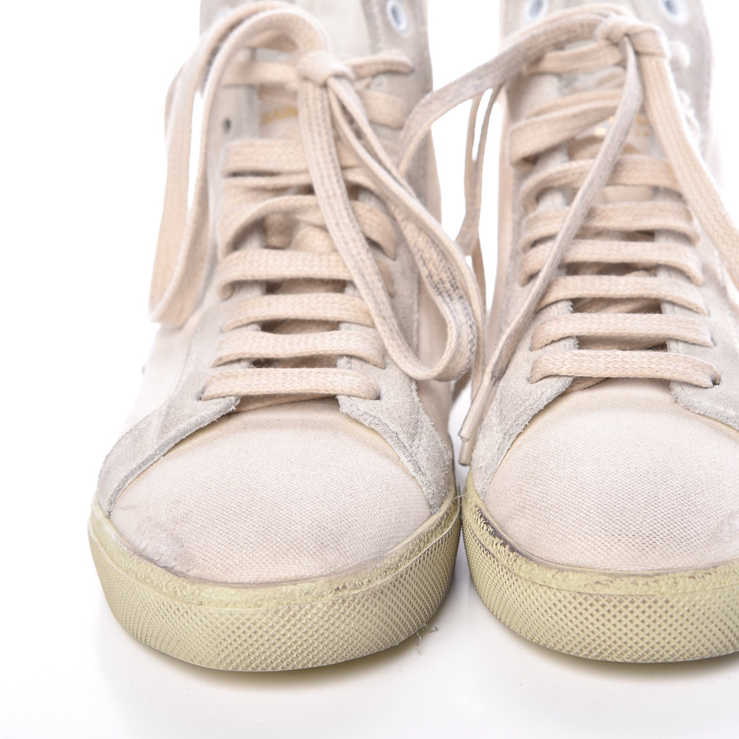 Saint Laurent Distressed Canvas Womens Classic Court High Top Sneakers 36 Milk Panna 9 of 11