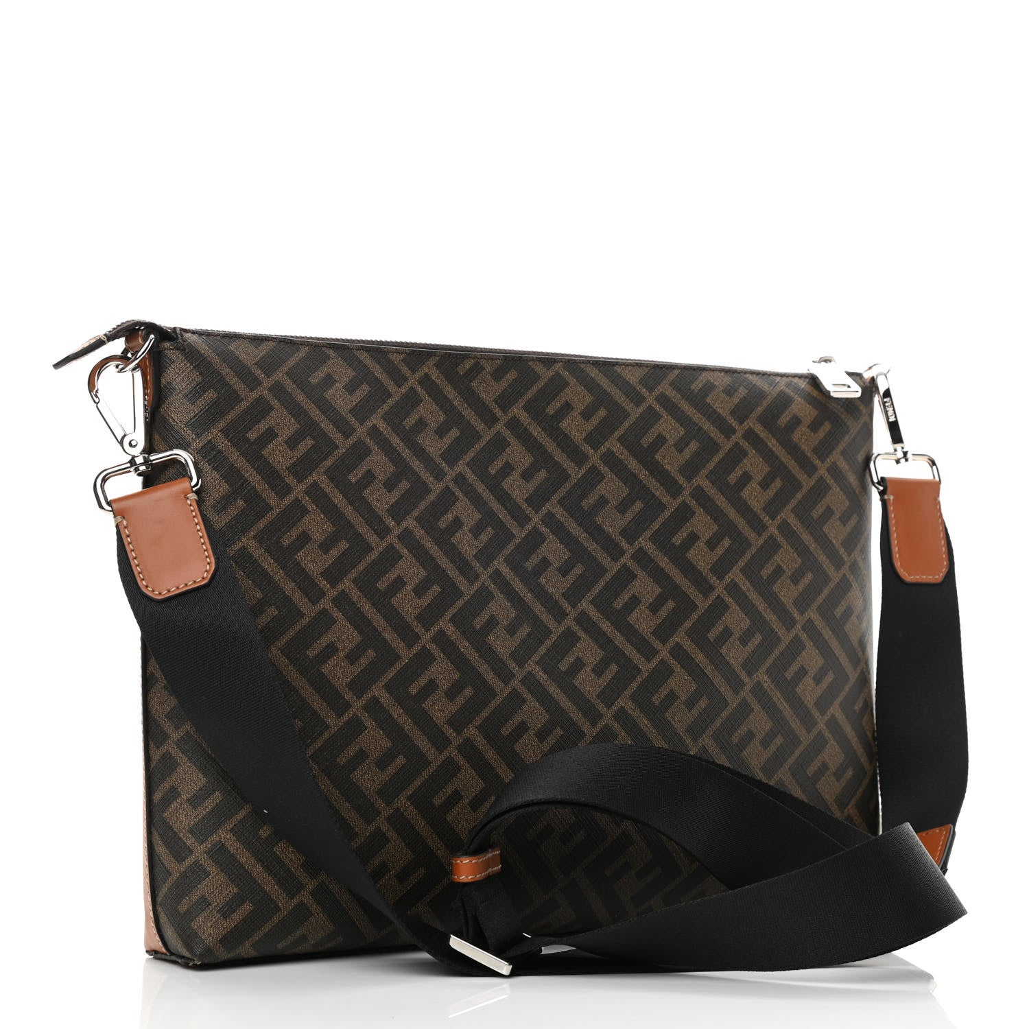 Fendi Glazed Fabric Vitello King FF 1974 Diagonal Medium East West Messenger Tobacco Moro Cuoio 3 of 10