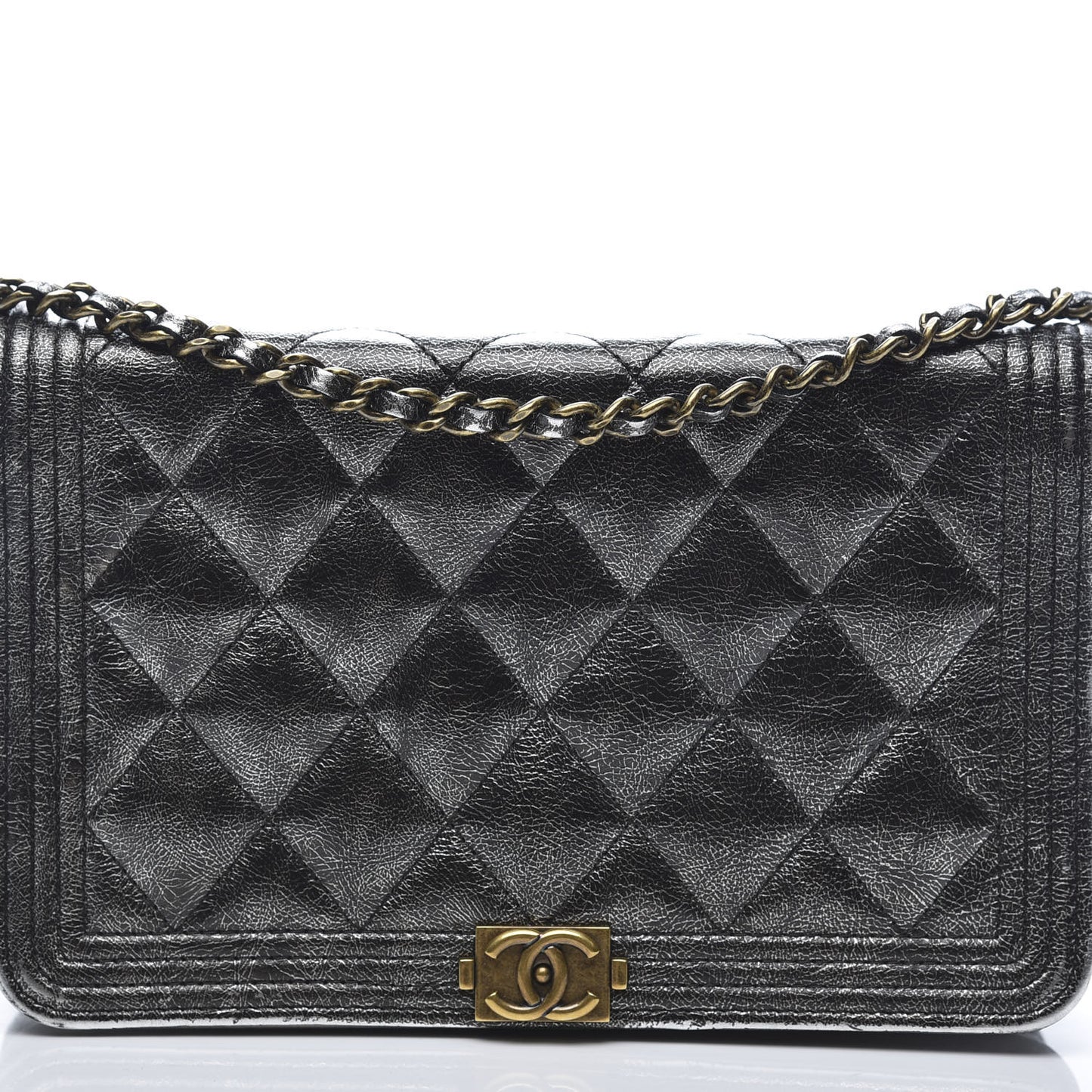 Metallic Calfskin Quilted Boy Wallet On Chain WOC Charcoal