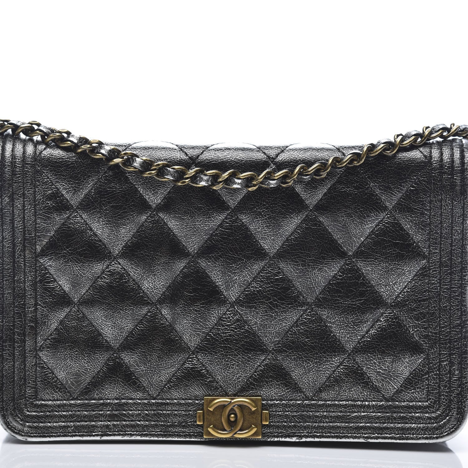 Chanel Metallic Calfskin Quilted Boy Wallet On Chain WOC Charcoal 12 of 12