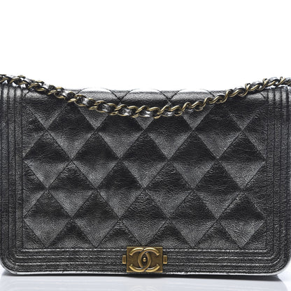 Chanel Metallic Calfskin Quilted Boy Wallet On Chain WOC Charcoal 12 of 12
