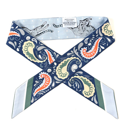 Hermes Silk Guepards Bandana Twilly Marine Clair Bleu Ciel Vert 1 of 3