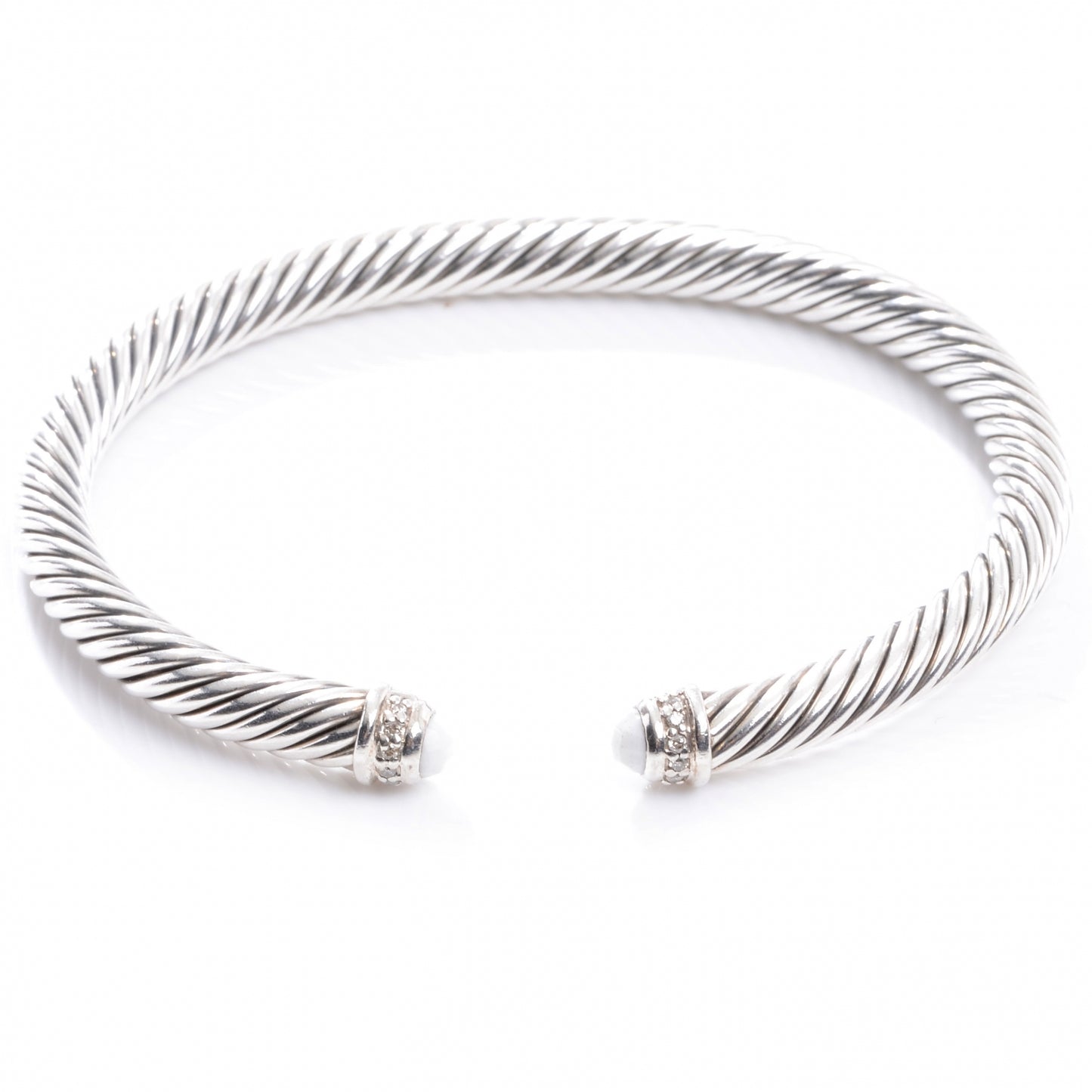 Sterling Silver Diamond White Agate 5mm Cable Classics Bracelet