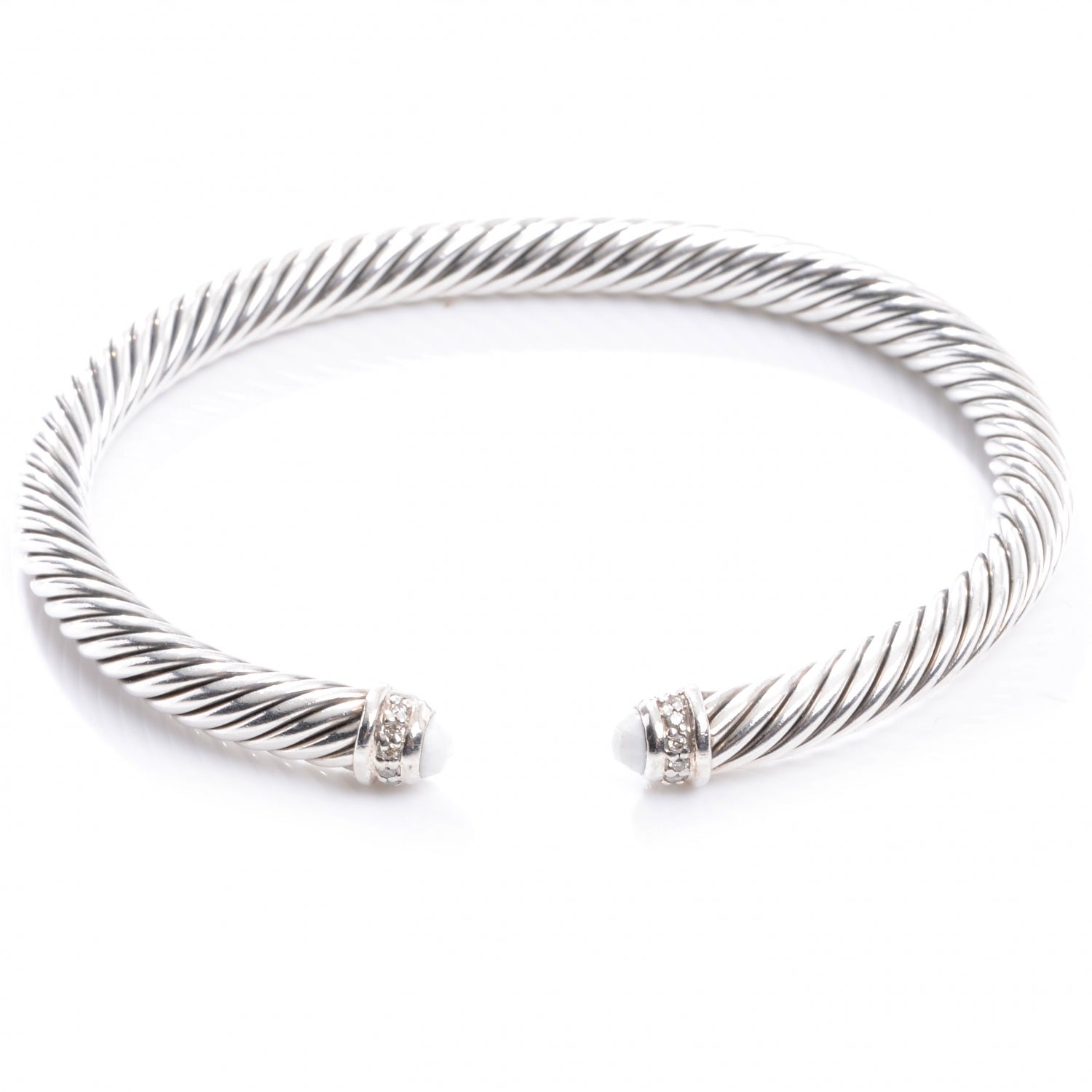 David Yurman Sterling Silver Diamond White Agate 5mm Cable Classics Bracelet 1 of 5