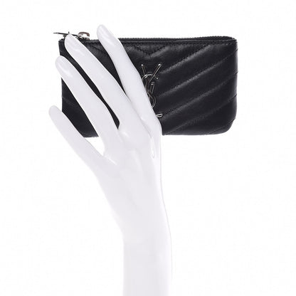 Saint Laurent Calfskin Matelasse Monogram Key Pouch Black 2 of 8