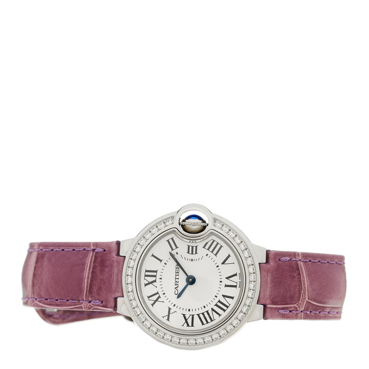 Stainless Steel Alligator Diamond Bezel 28mm Ballon Bleu De Cartier Watch Purple