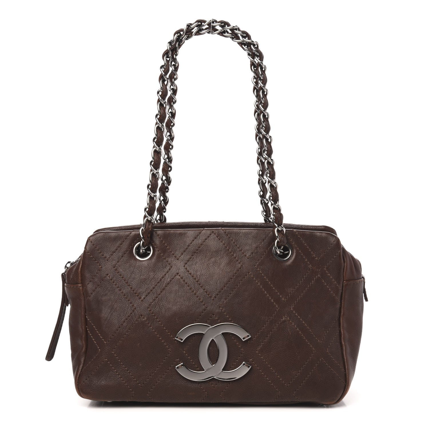 Chanel Calfskin Diamond Stitch Small Tote Dark Brown 1 of 11