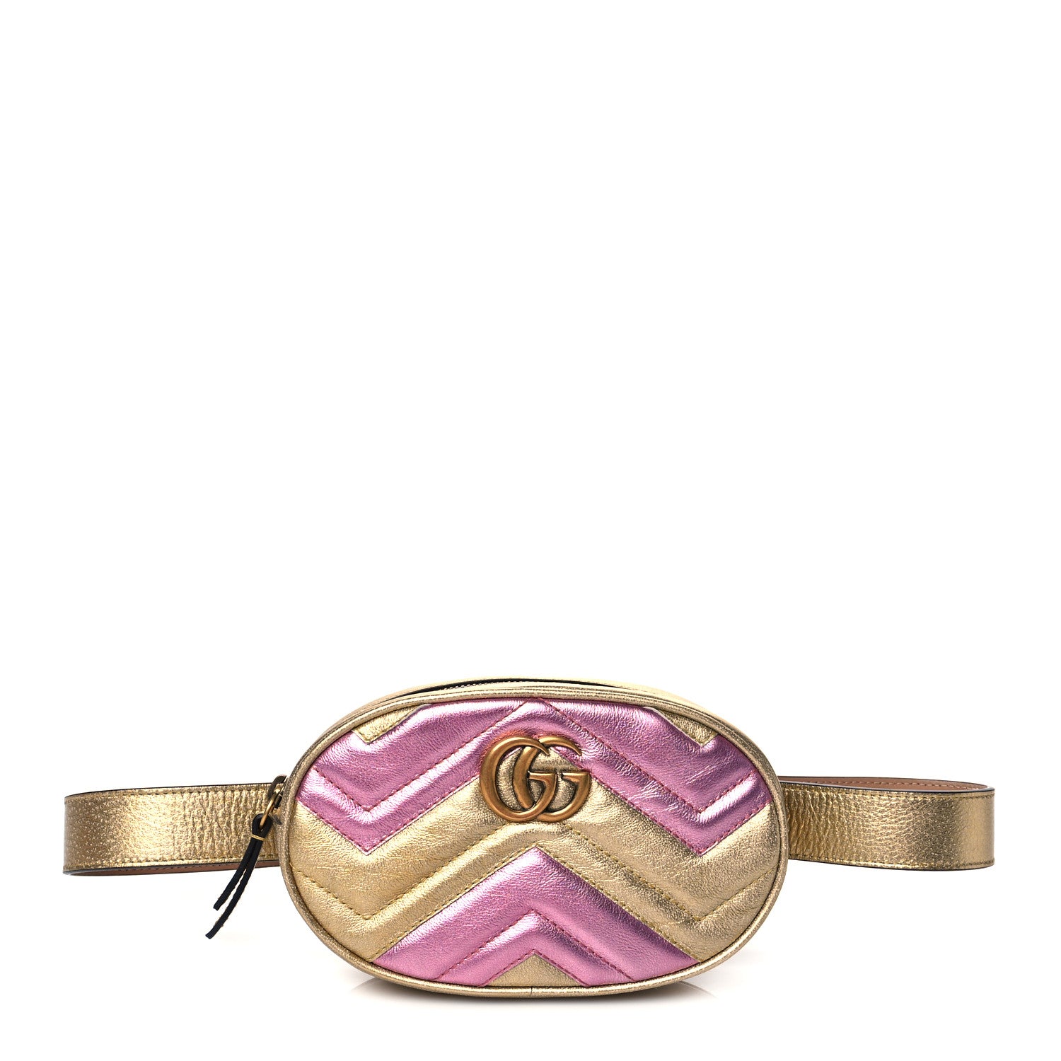 Gucci Metallic Nappa Matelasse Heart GG Marmont Belt Bag 85 34 Oro Vecchio Rosa 1 of 11