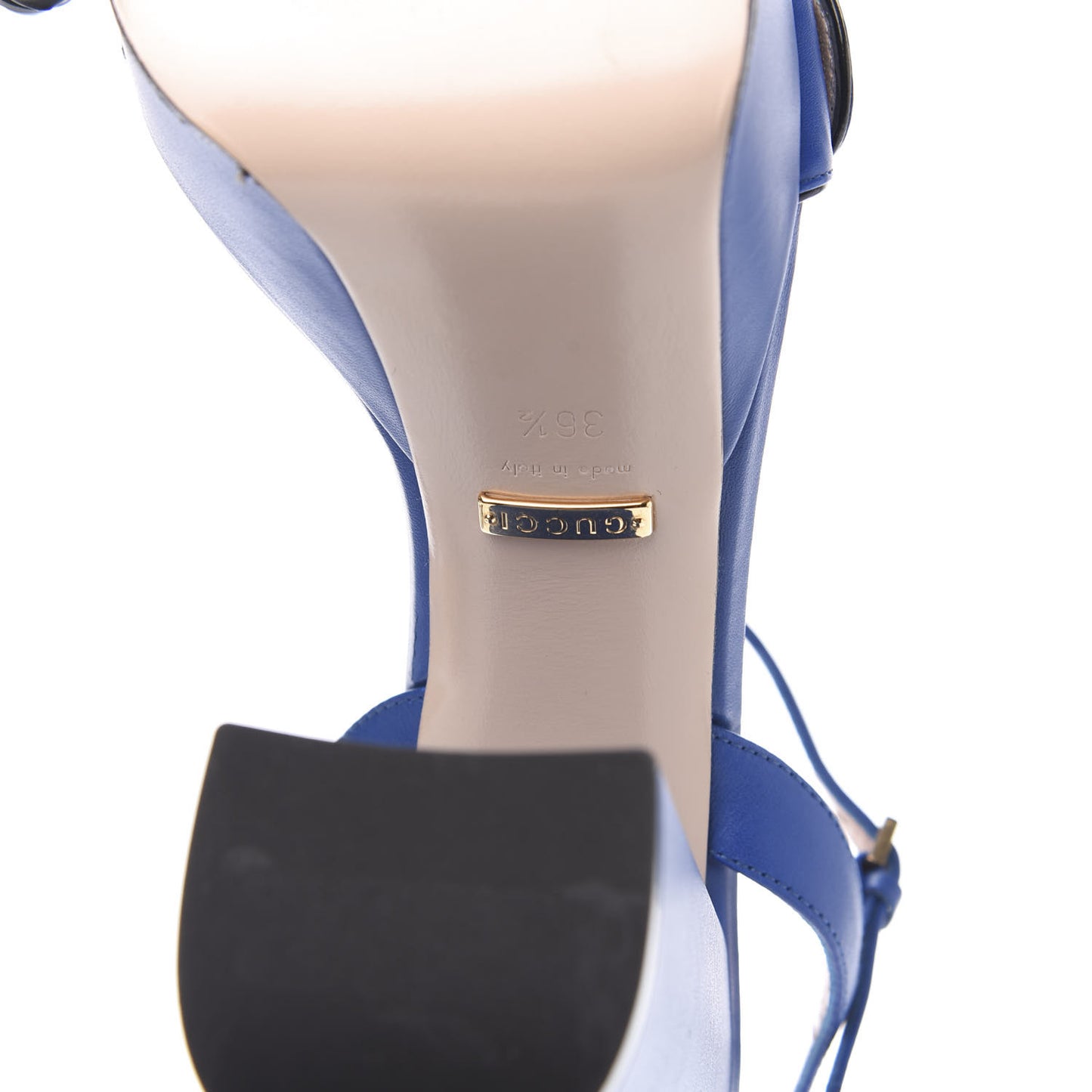 Calfskin GG Marmont Ankle Wrap 30/115mm Platform Sandals 36.5 Bright Blue