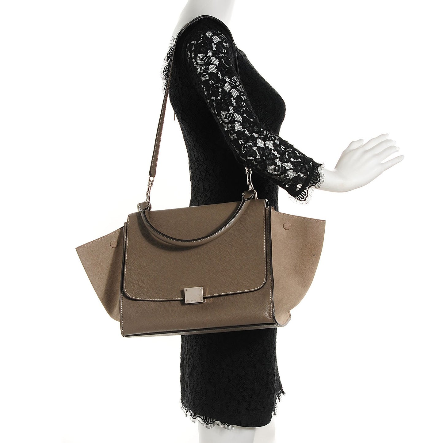 Drummed Calfskin Suede Medium Trapeze Souris