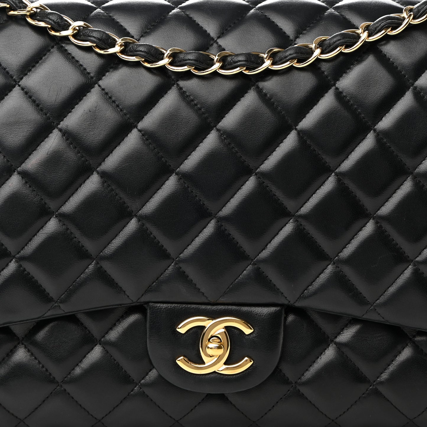 Lambskin Quilted Maxi Double Flap Black