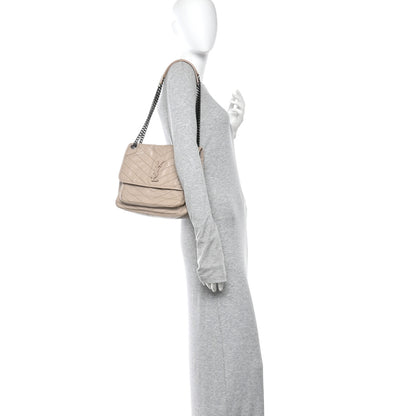 Saint Laurent Crinkled Calfskin Matelasse Monogram Medium Niki Chain Satchel Gold Sand 2 of 15