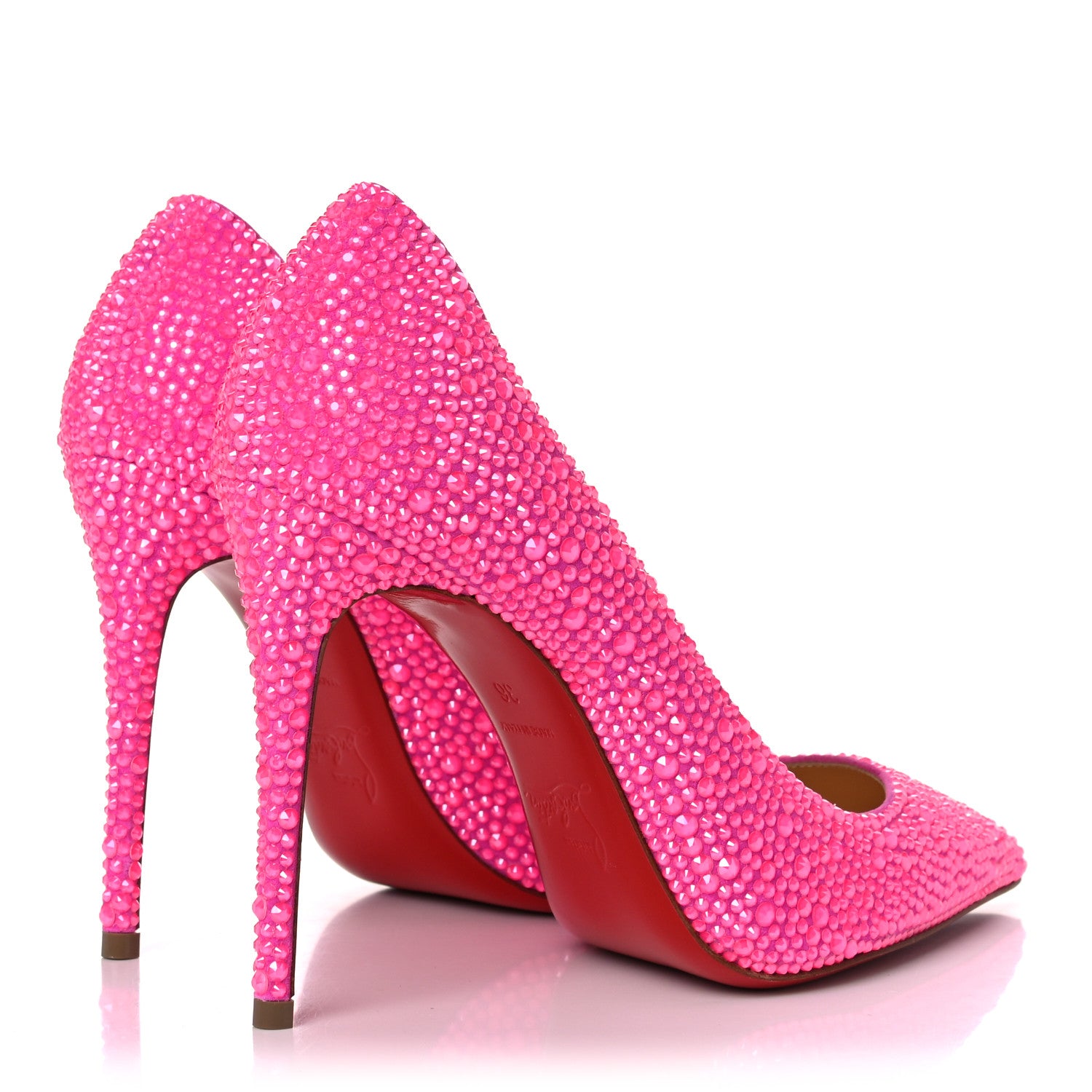 Christian Louboutin Veau Velours Strass Kate 100 Pumps 36 Diva Pink Fluo 4 of 8