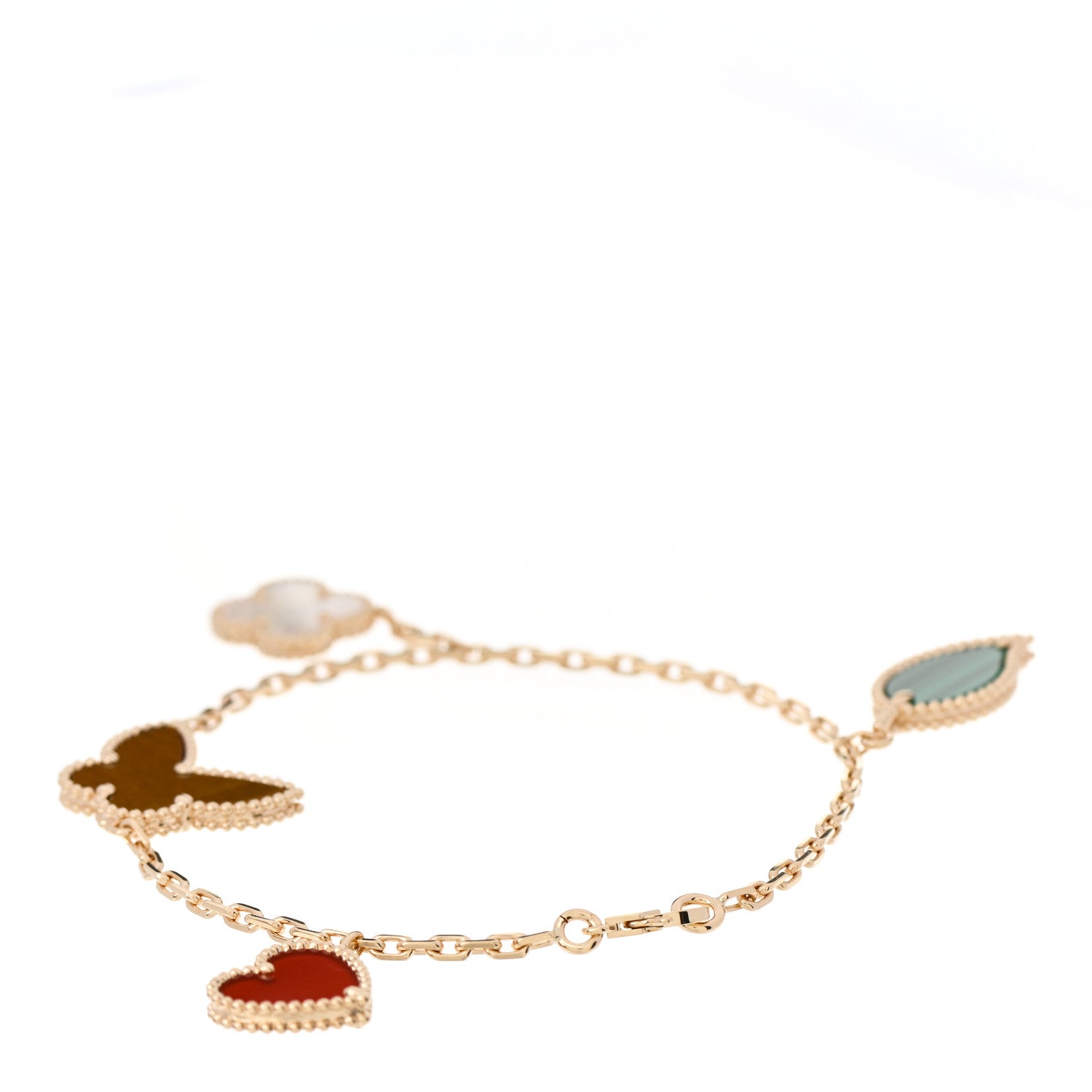 Van Cleef & Arpels 18K Yellow Gold Mother of Pearl Malachite Carnelian Tiger Eye 4 Motifs Lucky Alhambra Bracelet 2 of 5