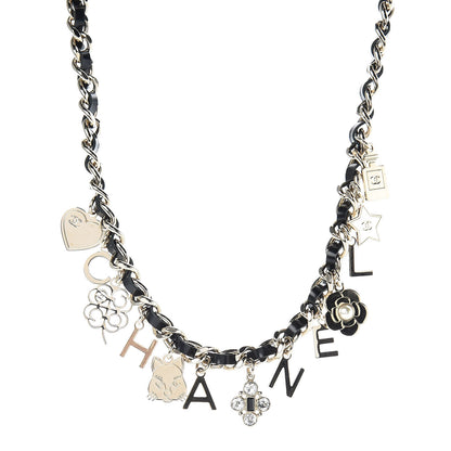 Chanel Glazed Calfskin Crystal Pearl Charm Short Necklace Black Gold 1 of 7