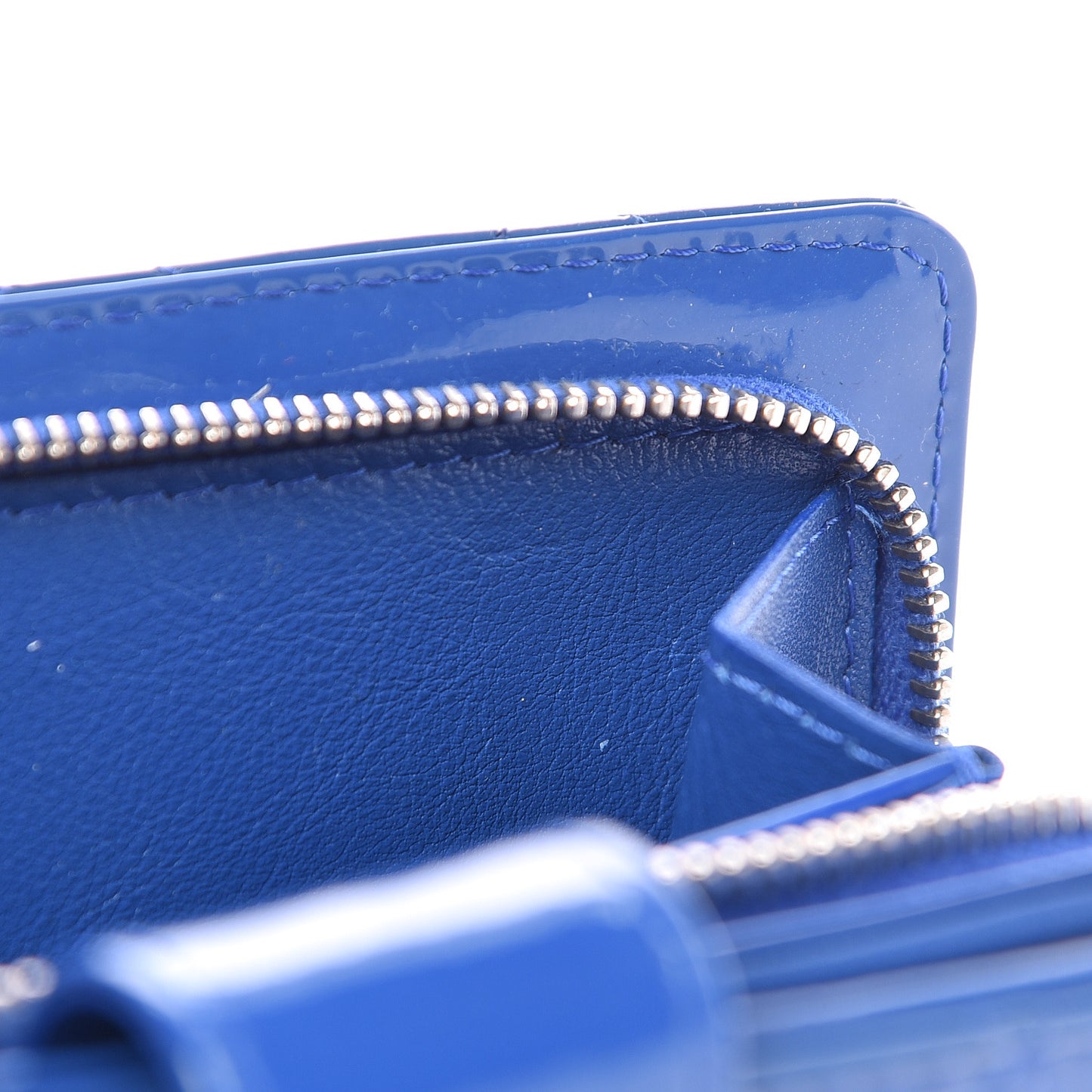 Patent Quilted Zipped Pocket Wallet Blue
