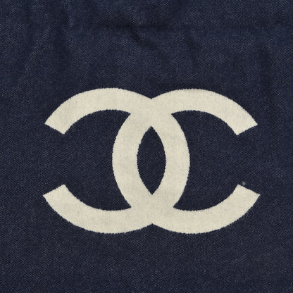 Chanel Merino Wool Cashmere CC Throw Blanket Navy White 4 of 5
