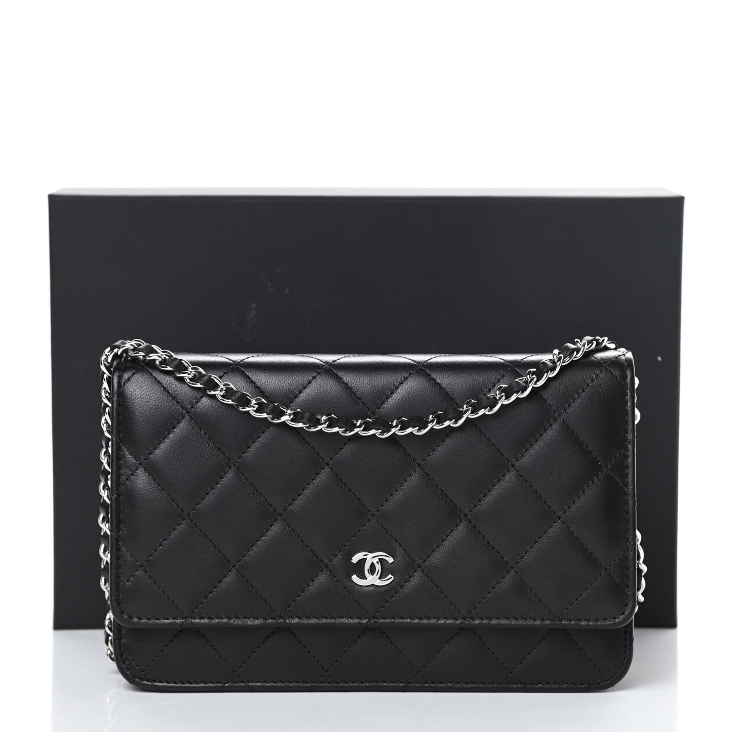 Lambskin Quilted Wallet On Chain WOC Black