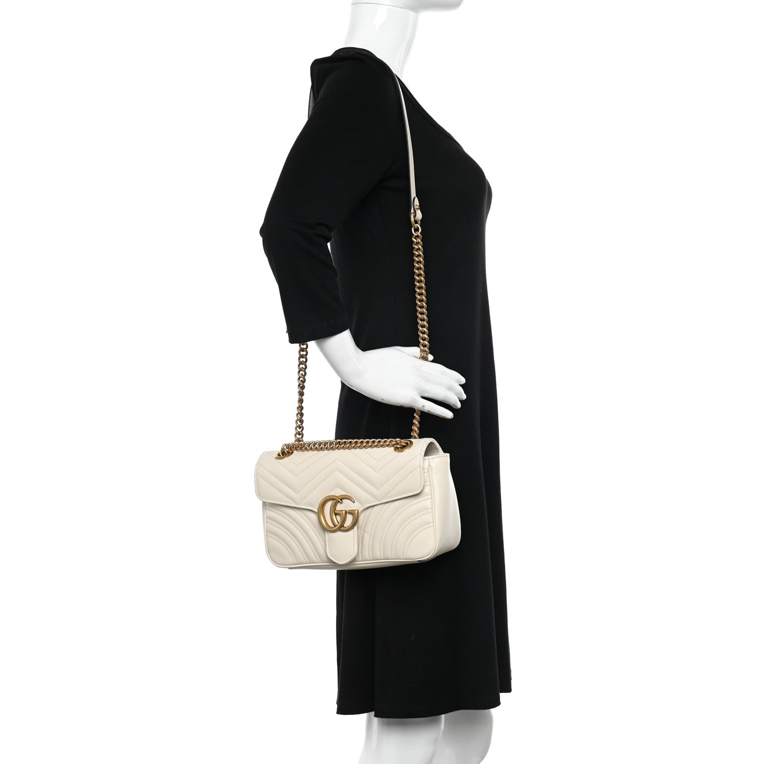 Gucci Calfskin Matelasse Small GG Marmont Shoulder Bag White 2 of 11