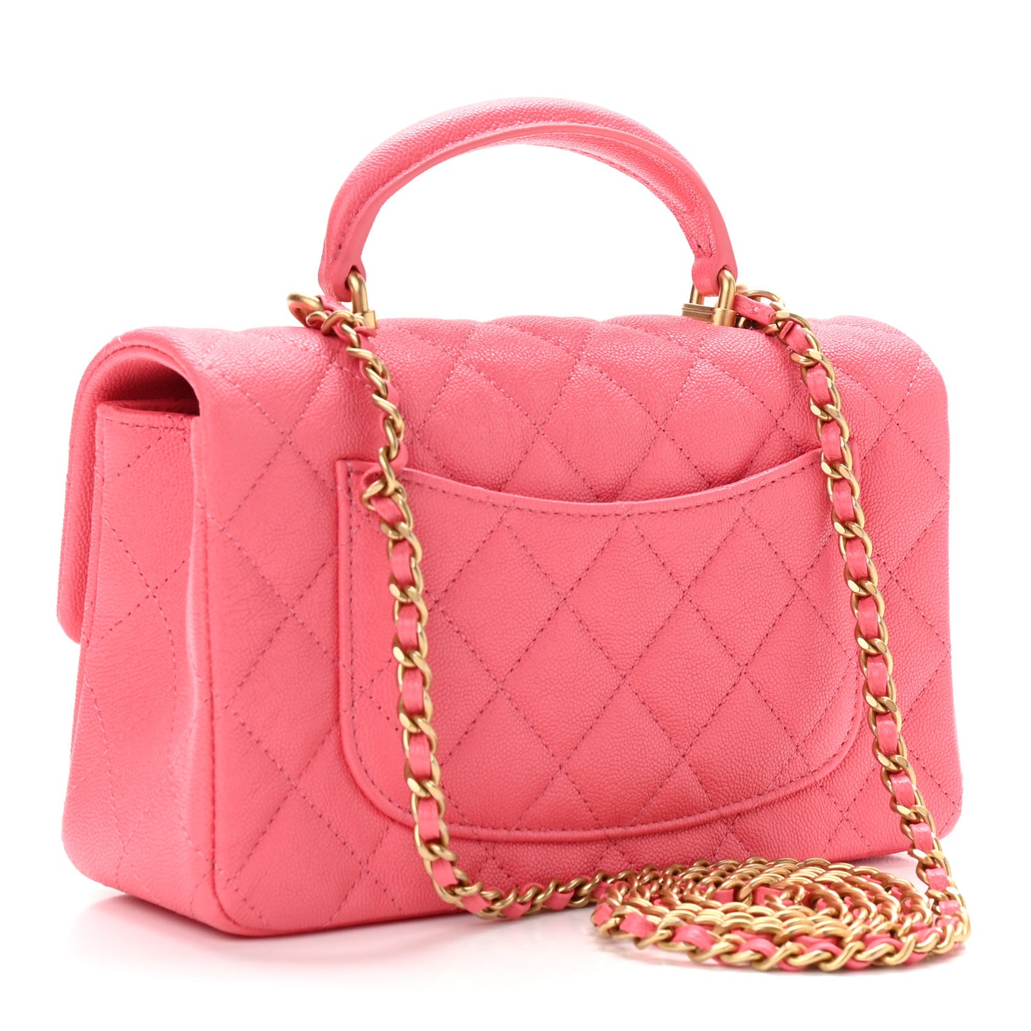 Caviar Quilted Mini Top Handle Rectangular Flap Pink