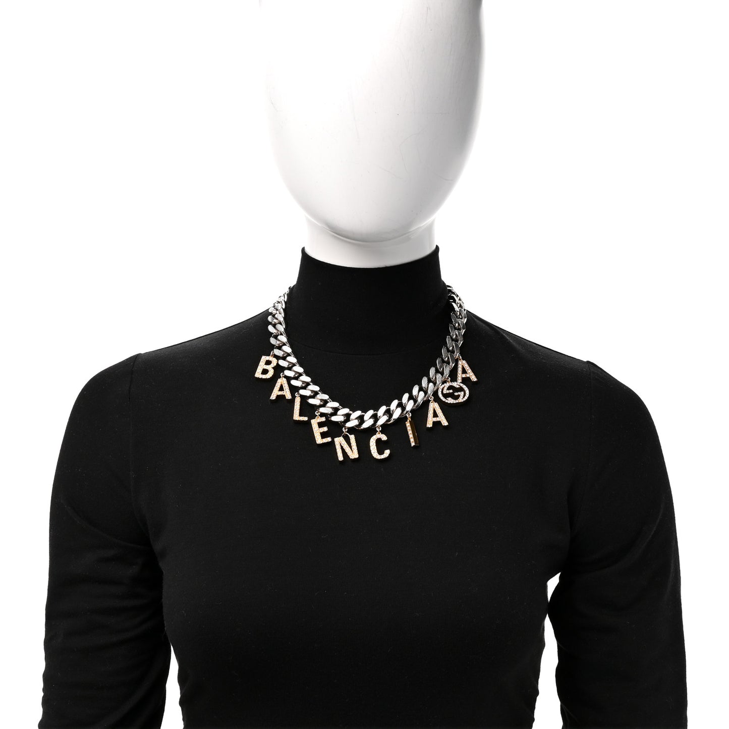 X BALENCIAGA Crystal Script Short Necklace Silver Gold