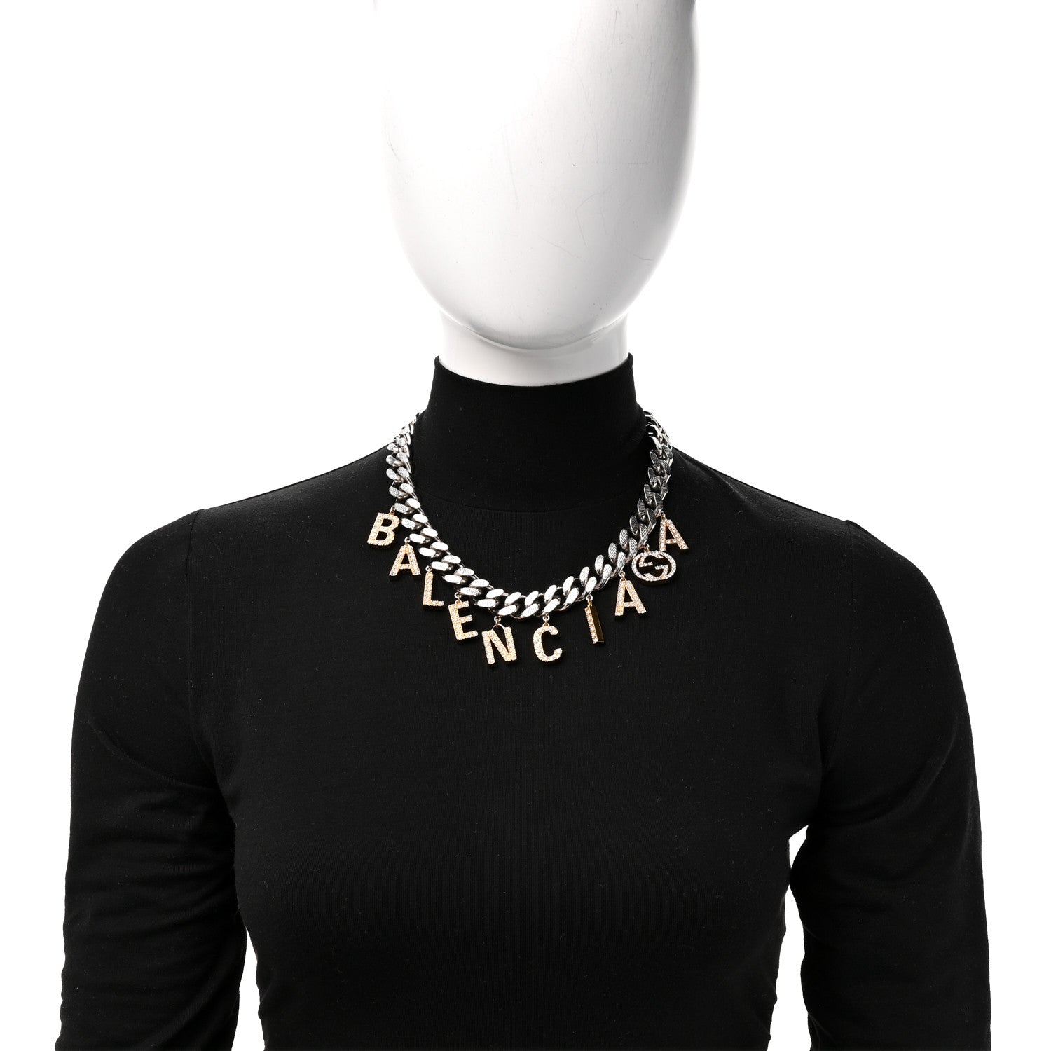 Gucci X BALENCIAGA Crystal Script Short Necklace Silver Gold 2 of 5