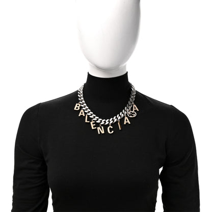 Gucci X BALENCIAGA Crystal Script Short Necklace Silver Gold 2 of 5