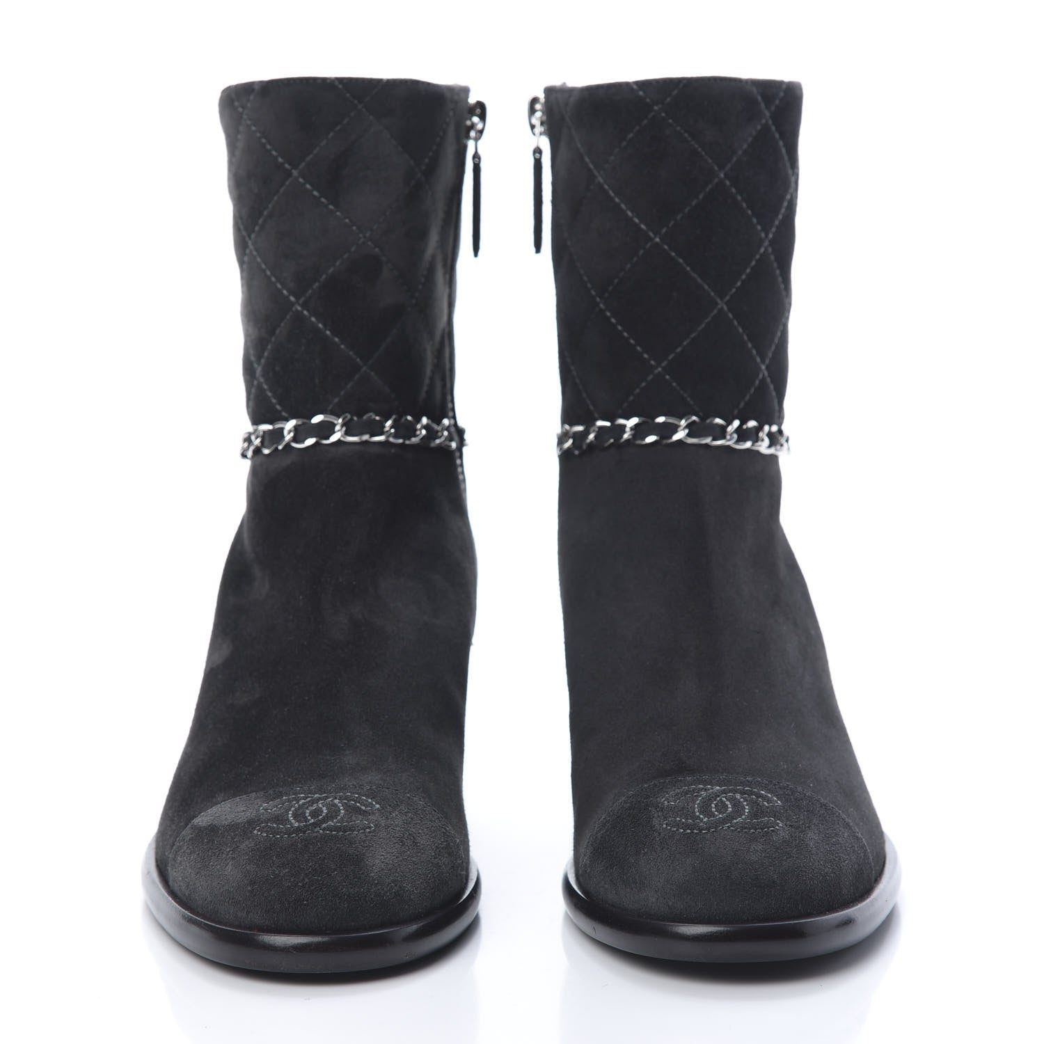 Chanel Suede Calfskin Chain CC Cap Toe Short Boots 35.5 Dark Grey 2 of 7