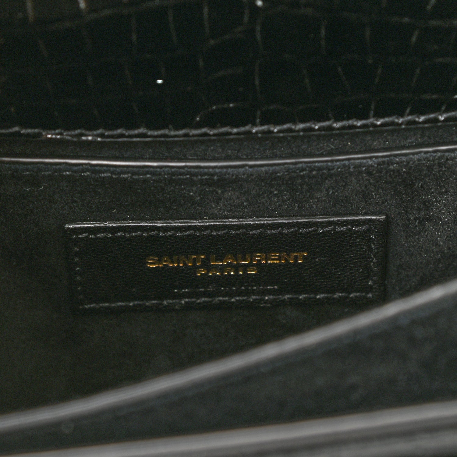 Saint Laurent Calfskin Crocodile Embossed Medium Monogram Sunset Black 7 of 10