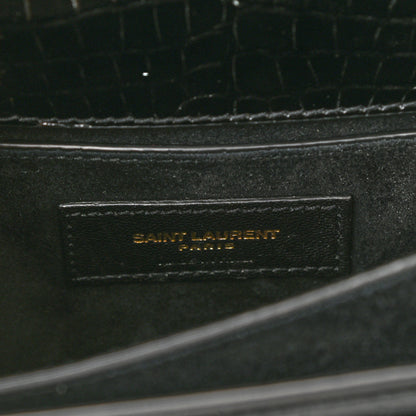 Saint Laurent Calfskin Crocodile Embossed Medium Monogram Sunset Black 7 of 10