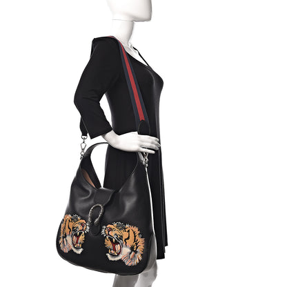 Gucci Calfskin Web Tiger Embroidered Large Dionysus Hobo Black 3 of 11
