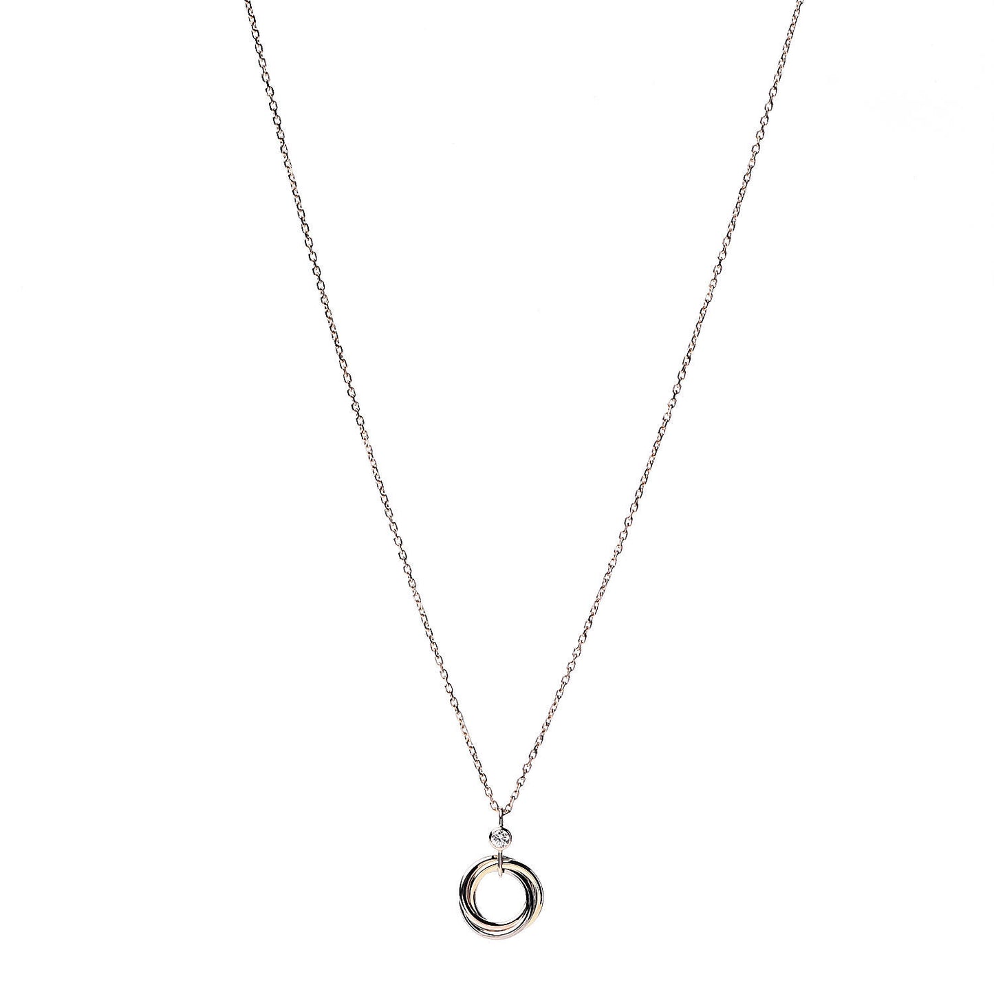 18K Pink Yellow White Gold Diamond Trinity Pendant Necklace