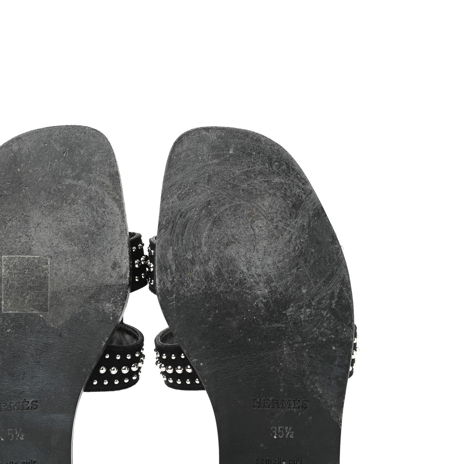 Hermes Suede Goatskin Studded Oran Sandals 35.5 Black 9 of 11