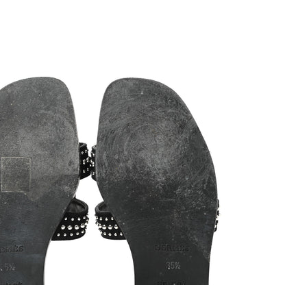 Hermes Suede Goatskin Studded Oran Sandals 35.5 Black 9 of 11
