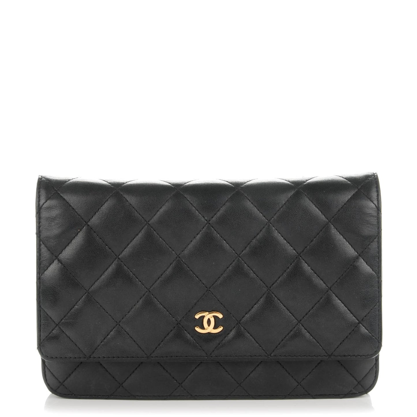 Lambskin Quilted Wallet On Chain WOC Black