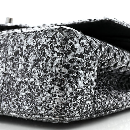 Chanel Metallic Snakeskin Medium Double Flap Black Silver 10 of 12