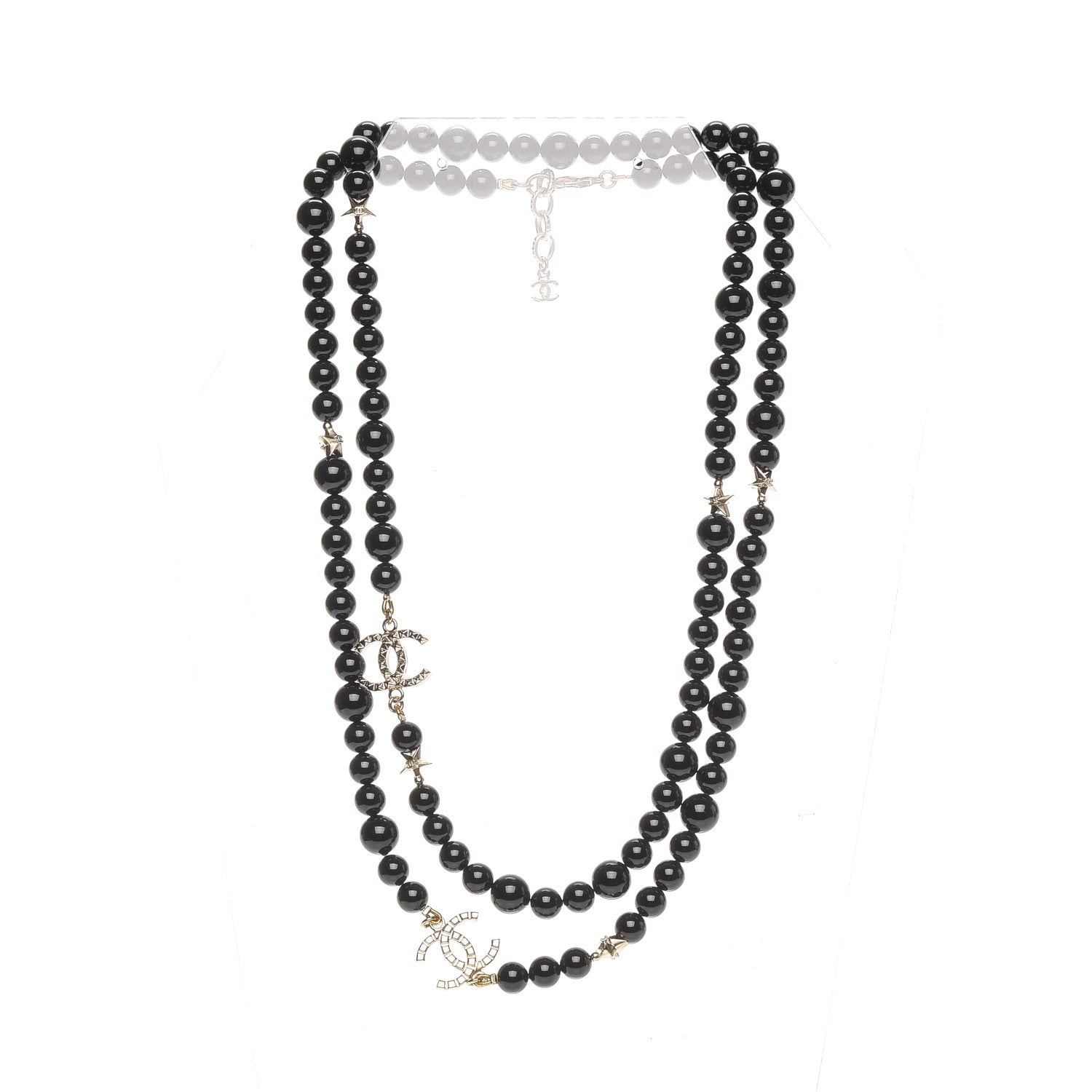 Chanel Beaded Star CC Long Necklace Black Gold 3 of 6