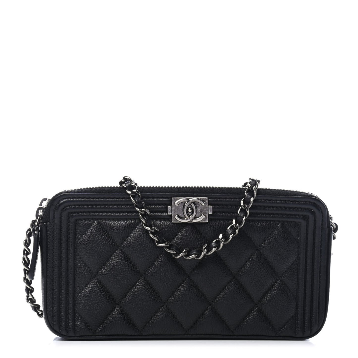 Caviar Quilted Small Boy Clutch With Chain Black