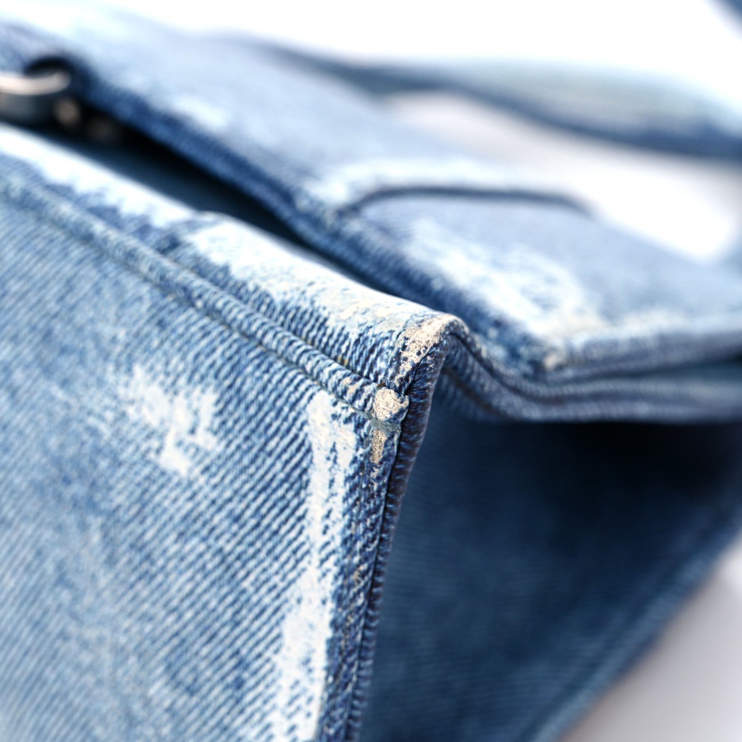 Nappa Denim Printed Small Hourglass Top Handle Bag Denim Blue