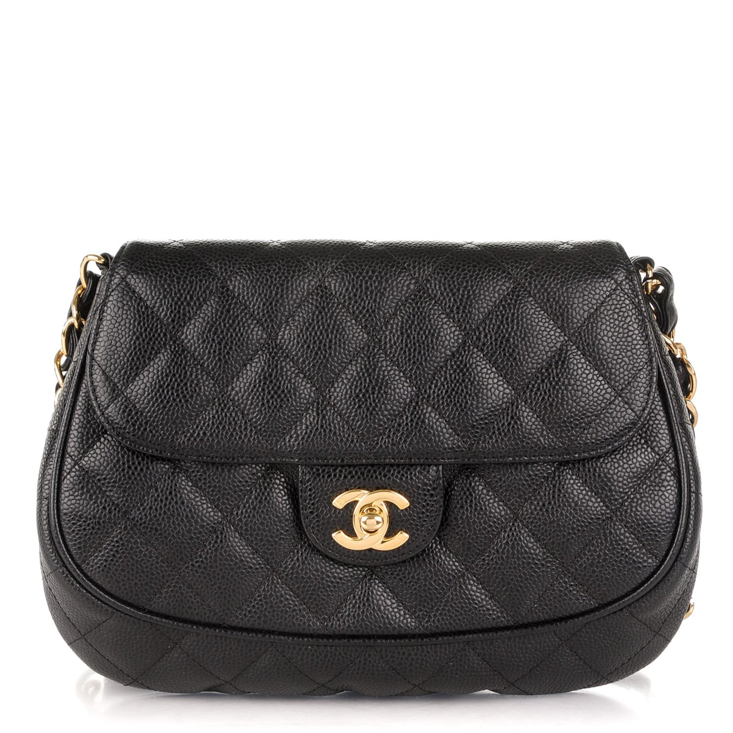Caviar Quilted Flap Shoulder Bag Black